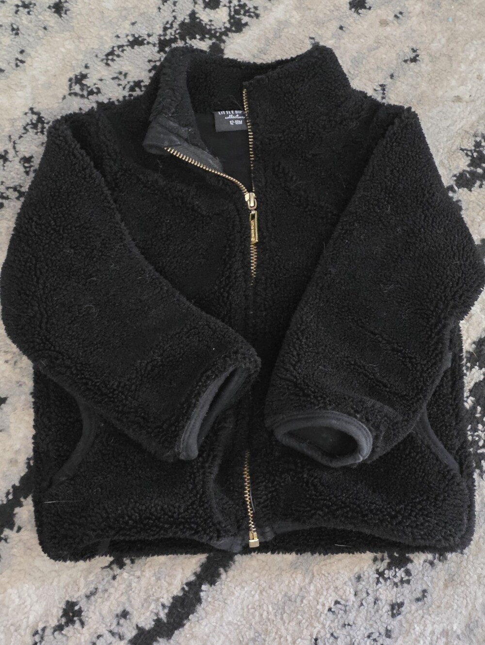 Little Bipsy Black Sherpa Zip Jacket with Gold Zipper